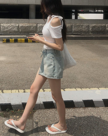 Nibeo Denim Ribbon Wrap Skirt Pants